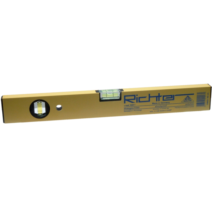 Spirit Level of anodised light metal with yellow powder coating